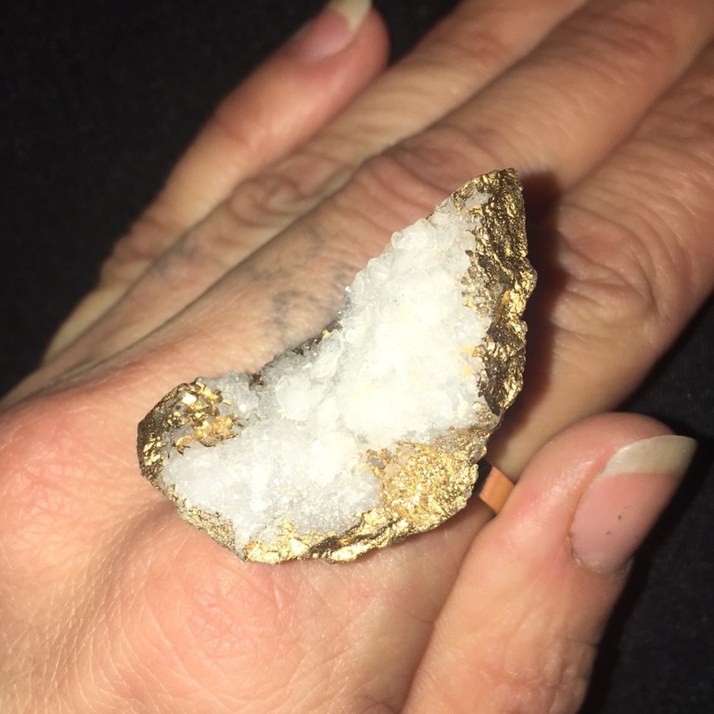 Unique Quartz Ring Gold dipped x2